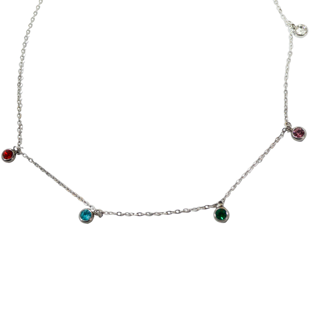 GARGANTILLA ACERO CON DIJES STRASS EN COLORES