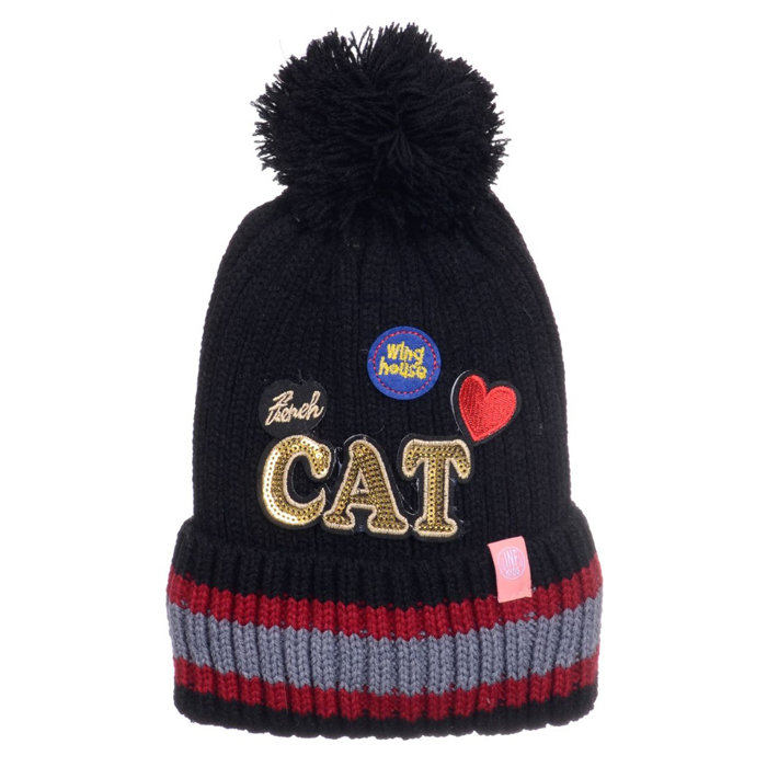 [32873] GORRO CON POMPON Y BORDADO INFLUENCER