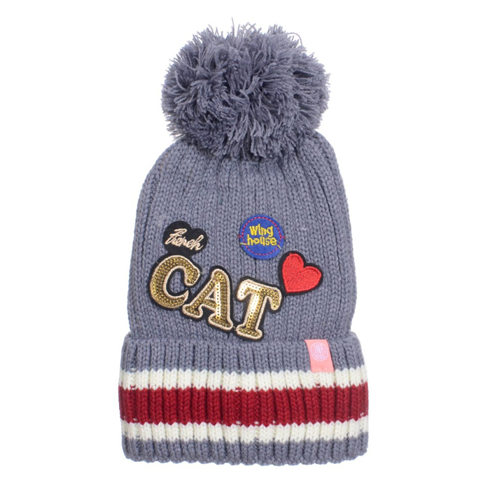 [32873] GORRO CON POMPON Y BORDADO INFLUENCER