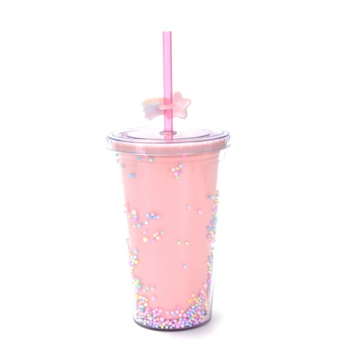 VASO PLASTICO INFANTIL CON LENTEJUELAS 450ML