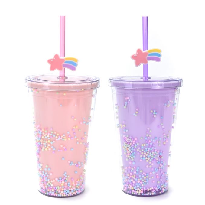 VASO PLASTICO INFANTIL CON LENTEJUELAS 450ML