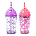 VASO PLASTICO LENTEJUELAS CON SORBETE 300ML