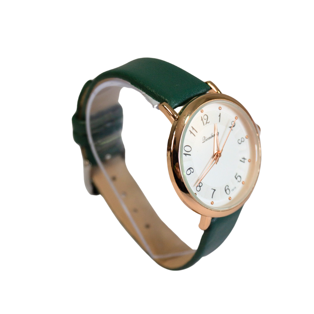 RELOJ MALLA DE CUERINA C/BORDE DORADO