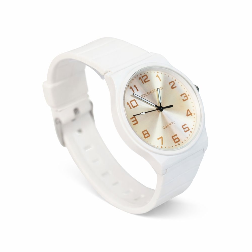 RELOJ FONDO PLATEADO MALLA DE SILICONA