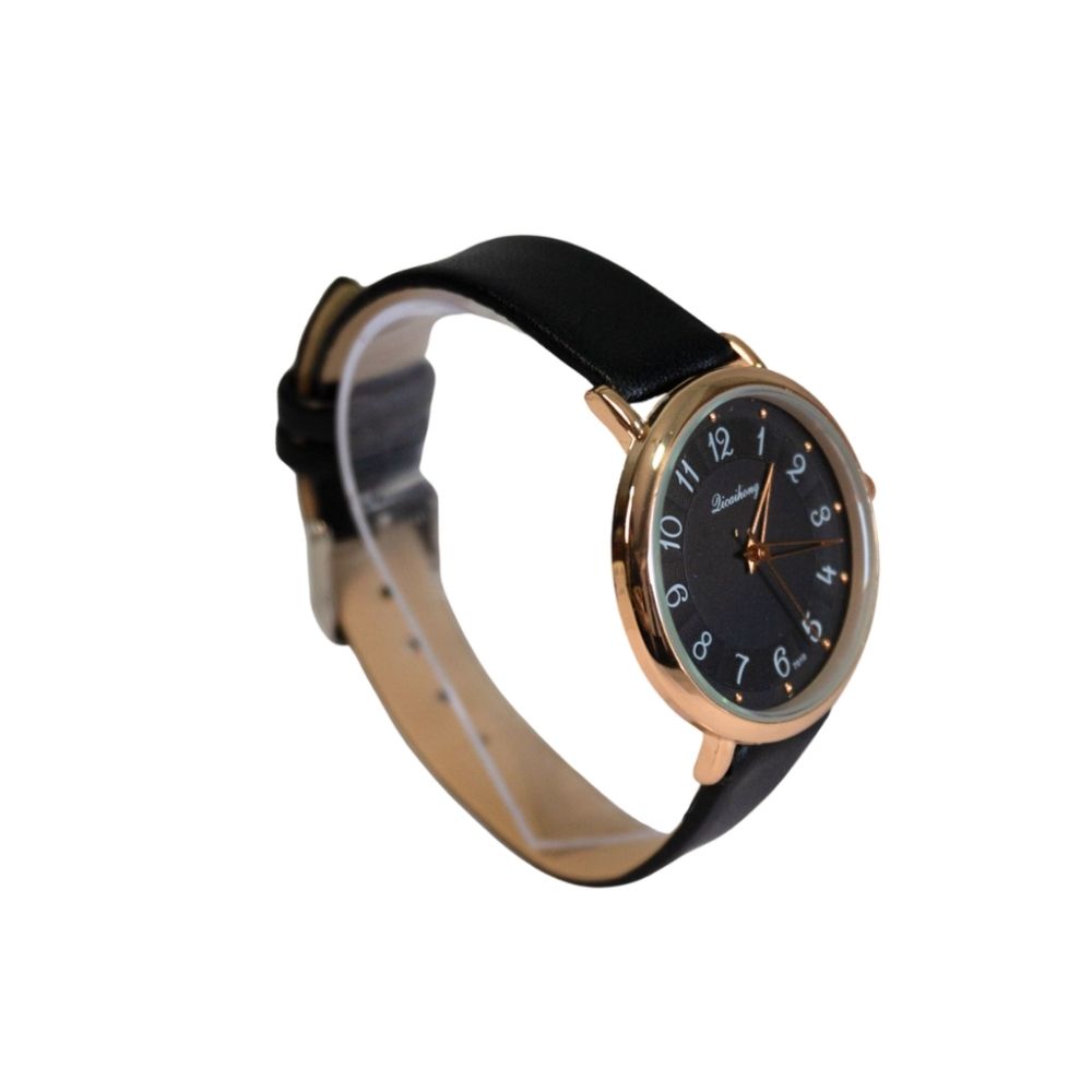 RELOJ MALLA DE CUERINA CON BORDE DORADO
