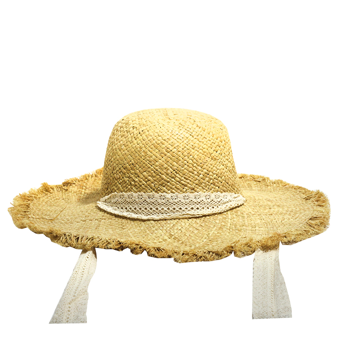 [34748] CAPELINA DE RAFIA CON FLECOS Y CINTA BRODERIE