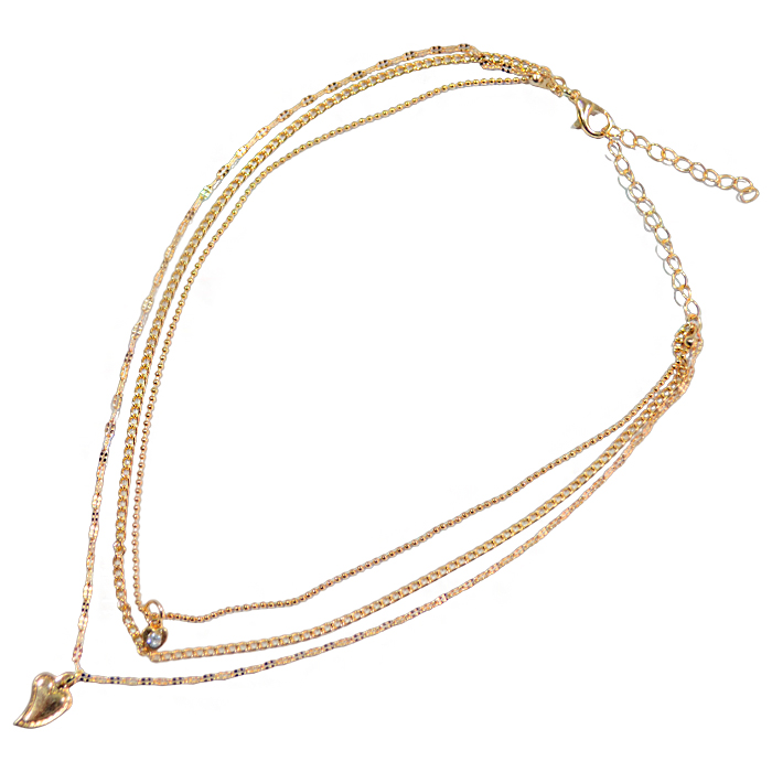 COLLAR CORAZON CON STRASS Y DIJE CORAZON CALADO