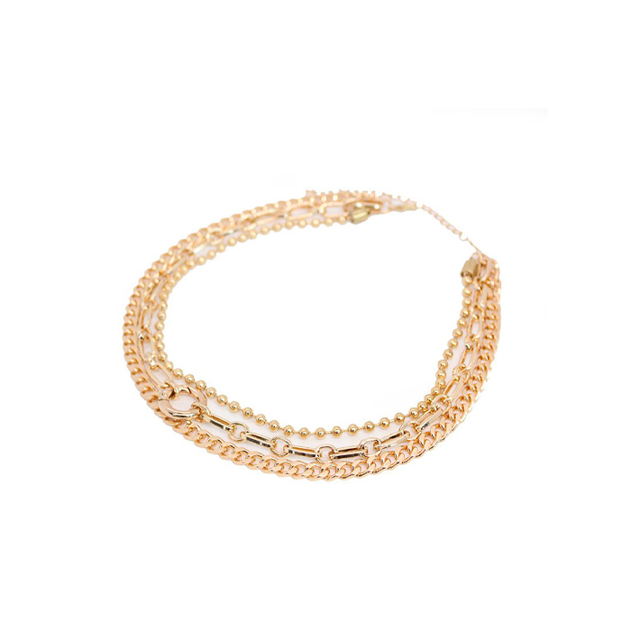 COLLAR DE TRIPLE CAIDA DE CADENA CON MOSQUETON DIFERENCIADO DORADO