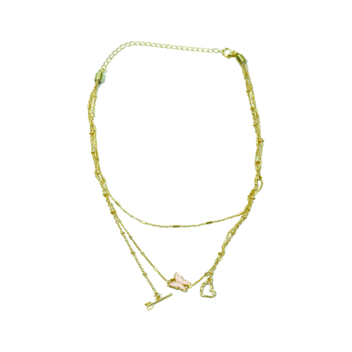 COLLAR TRIPLE CAIDA DORADO DIJE MARIPOSA CORAZON Y FLECHA 