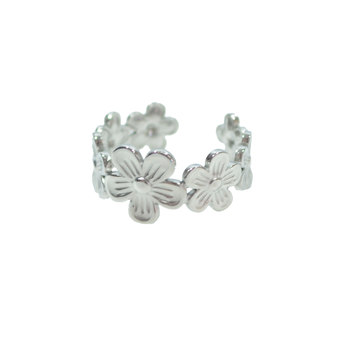 ANILLO PLATEADO ACERO FLORES