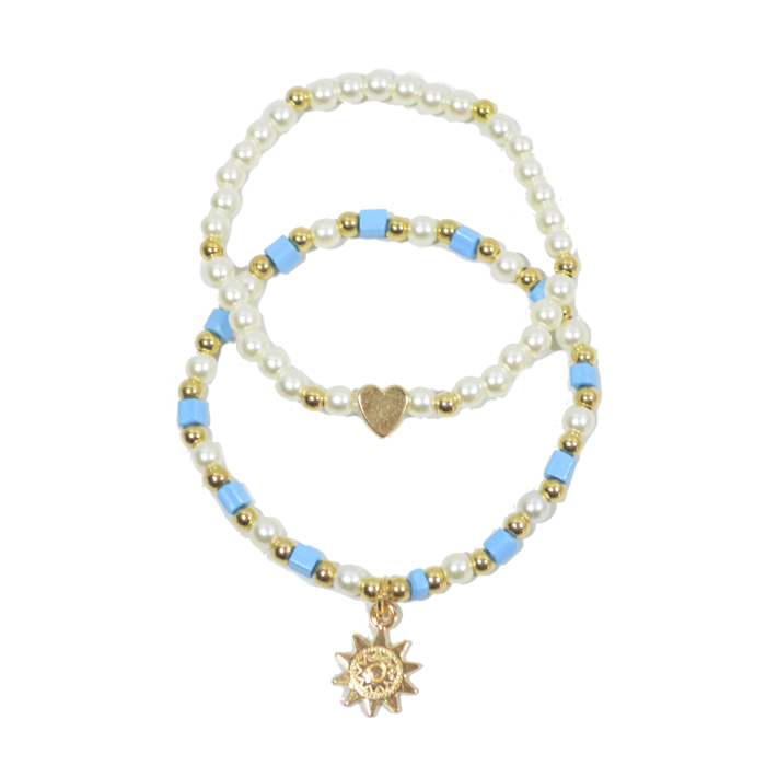 PULSERA DOBLE CORAZÓN SOL DORADO