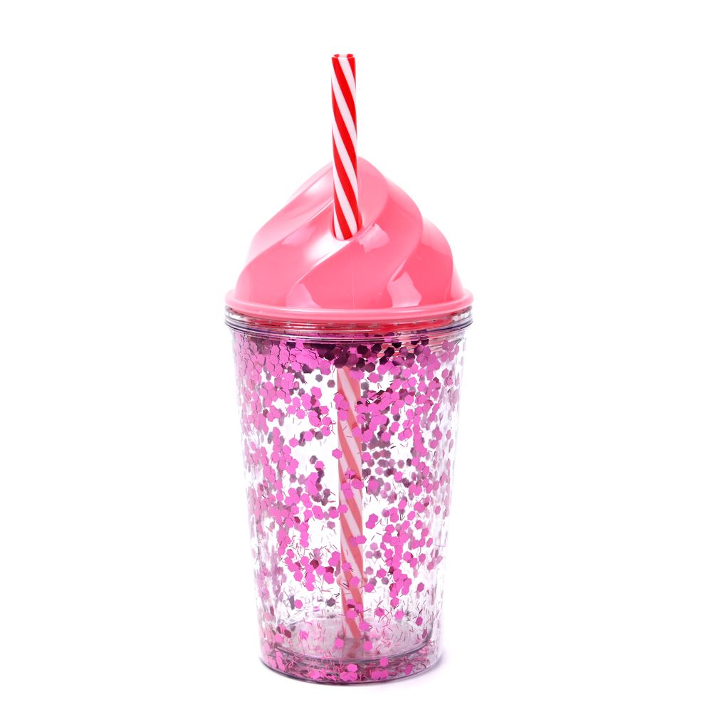 VASO PLASTICO LENTEJUELAS CON SORBETE 300ML