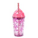 VASO PLASTICO LENTEJUELAS CON SORBETE 300ML