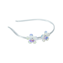 VINCHA EN DETALLES DE FLORES Y MARIPOSA EN ACRILICO TORNASOLADO