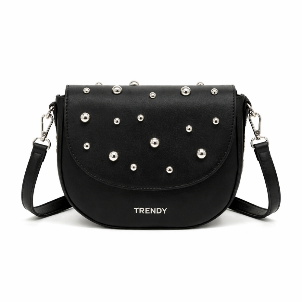 MORRAL CON TACHAS Y APLIQUE SIMIL CUERO TRENDY
