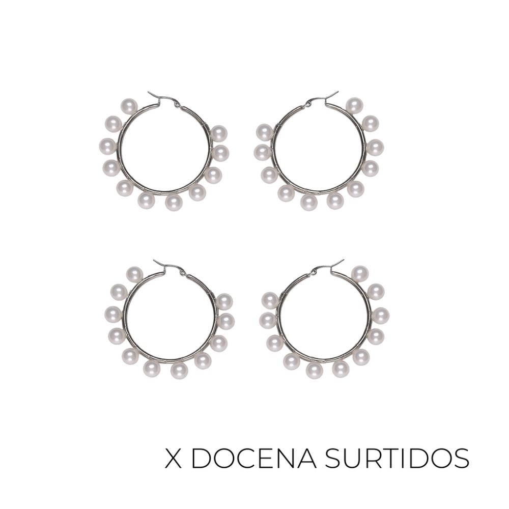 AROS ARGOLLA PERLAS BLANCAS 40MM (X12 UNIDADES)