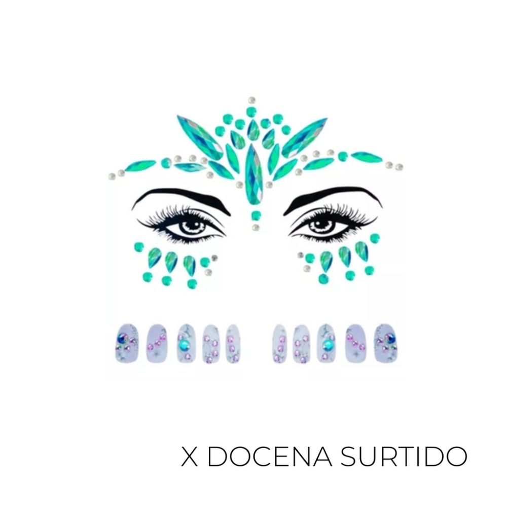 STRASS DE COLORES PARA EL ROSTRO (X12 UNIDADES)
