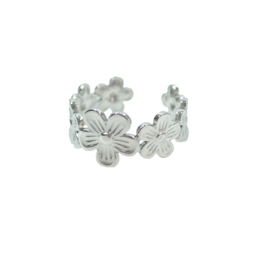 [39341] ANILLO PLATEADO ACERO FLORES