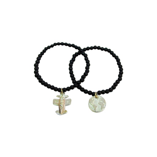[42865] PULSERA DE CUENTAS CON DIJE MUNDO Y AVION.