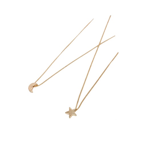 [41138] SET DE DOS COLLARES DE CADENA CON DIJE LUNA Y ESTRELLA DORADO
