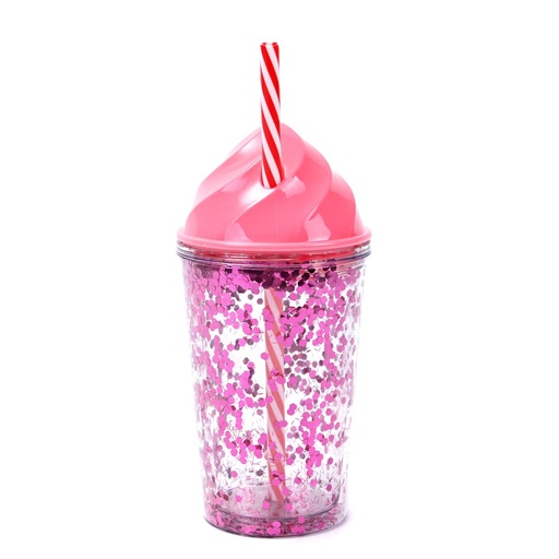 [42664] VASO PLASTICO LENTEJUELAS CON SORBETE 300ML