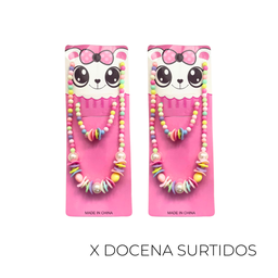 [45885D] COLLAR + PULSERA CUENTAS DE COLORES X12