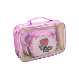 [42628-1] TRIO NECESER, VALIJITA Y MONEDERO CON ROSA BORDADA