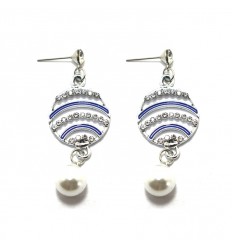 [33689] AROS DE ACERO REDONDO CON STRASS Y PERLA