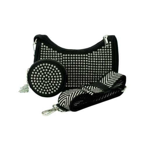 [TI16] CARTERA STRASS CON MONEDERO Y CORREA SIMIL CUERO
