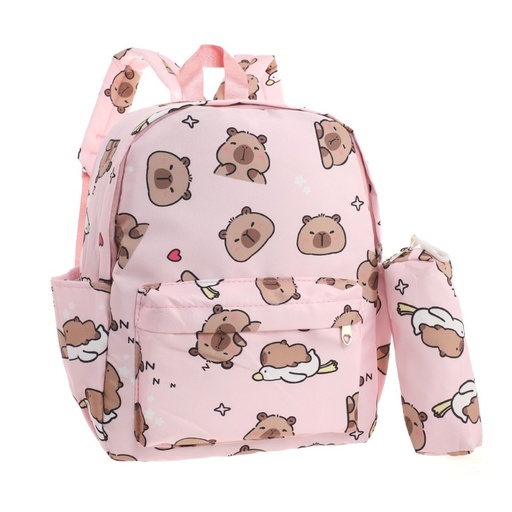 [TI296] MOCHILA + CARTUCHERA CAPIBARA TELA 13"