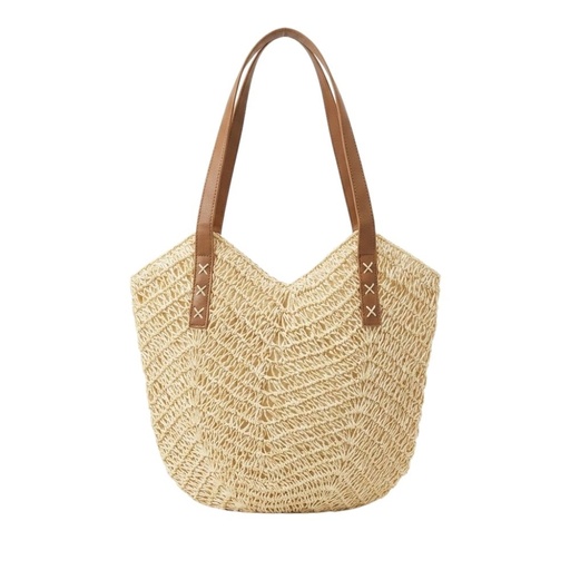 [TA280] BOLSO DE PLAYA RAFIA CON ASA SEMI CUERO