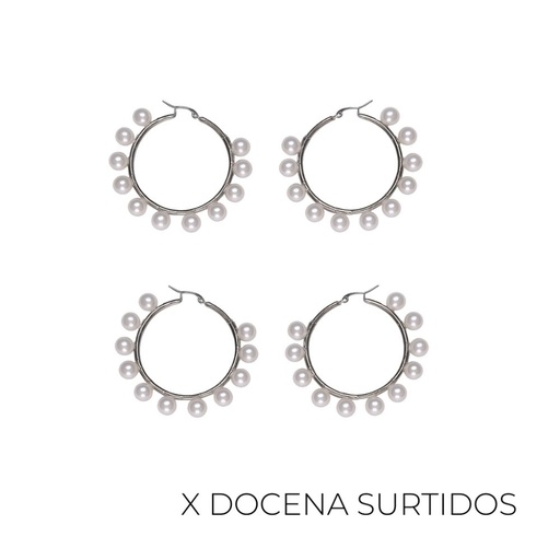 [TB06] AROS ARGOLLA PERLAS BLANCAS 40MM (X12 UNIDADES)