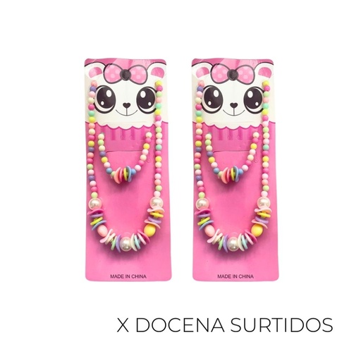 [TB23] COLLAR + PULSERA CUENTAS DE COLORES  (PACK X12)