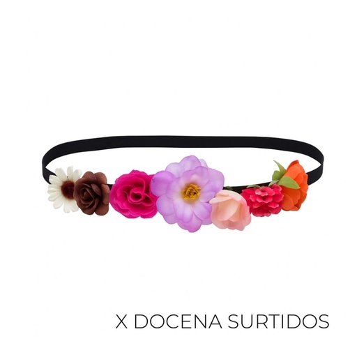 [TB82] VINCHA ELASTICA CON FLORES (X12 UNIDADES)