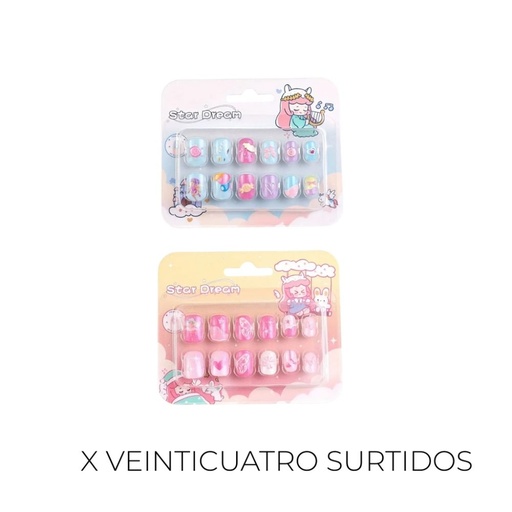 [TB84] UÑAS INFANTILES VARIOS MOTIVOS (PACK X24)