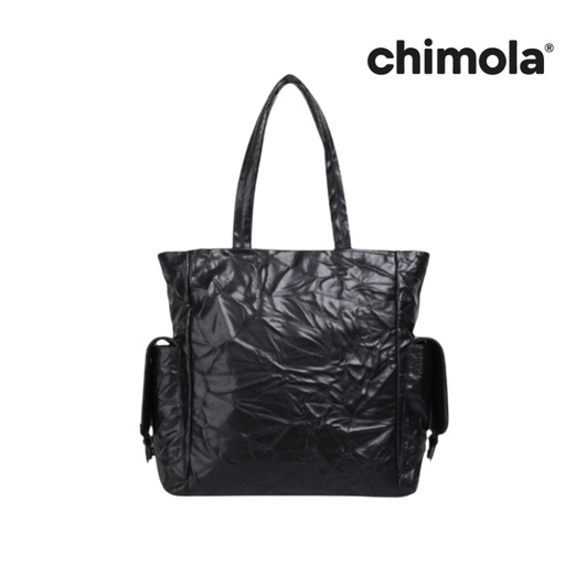 [T1507] CARTERA TOTE CON BOLSILLOS SIMIL CUERO COLOR NEGRO